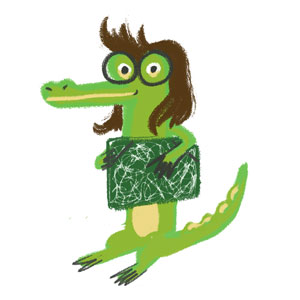 Dessin d'Alligator qui porte un carton à dessin